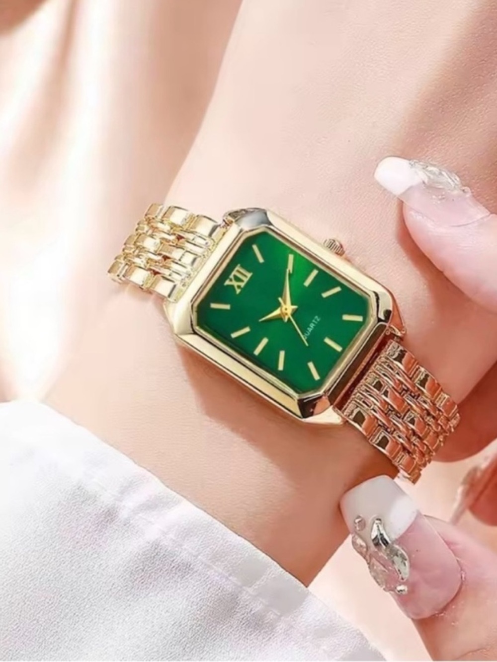 Anthropologie Gold-Tone Bracelet Watch with Green Dial